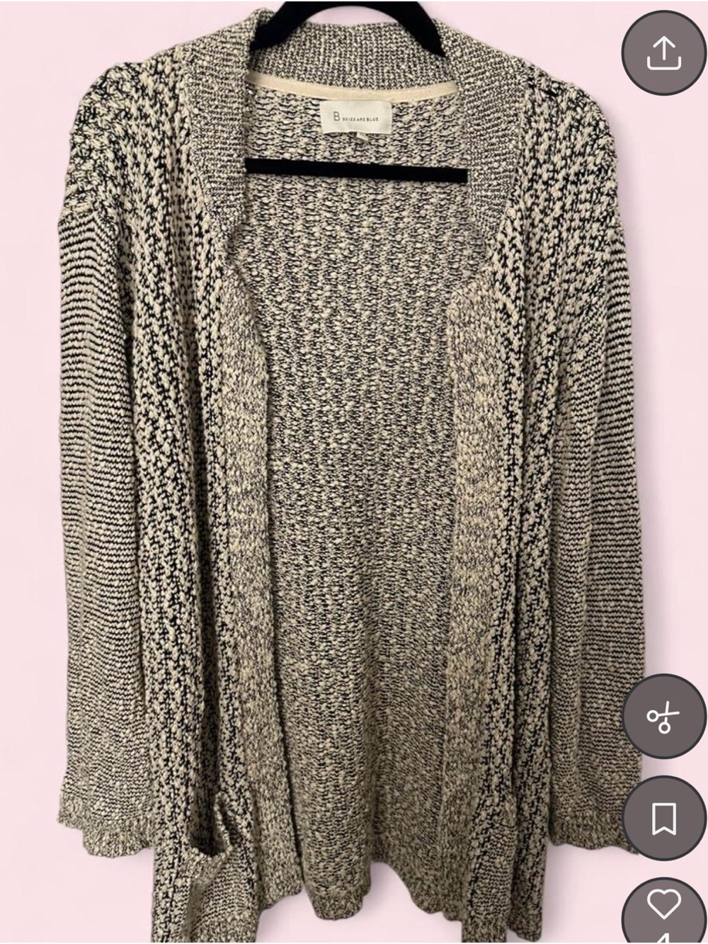 Skies are Blue Marled Open-Front Cardigan in Black and Cream